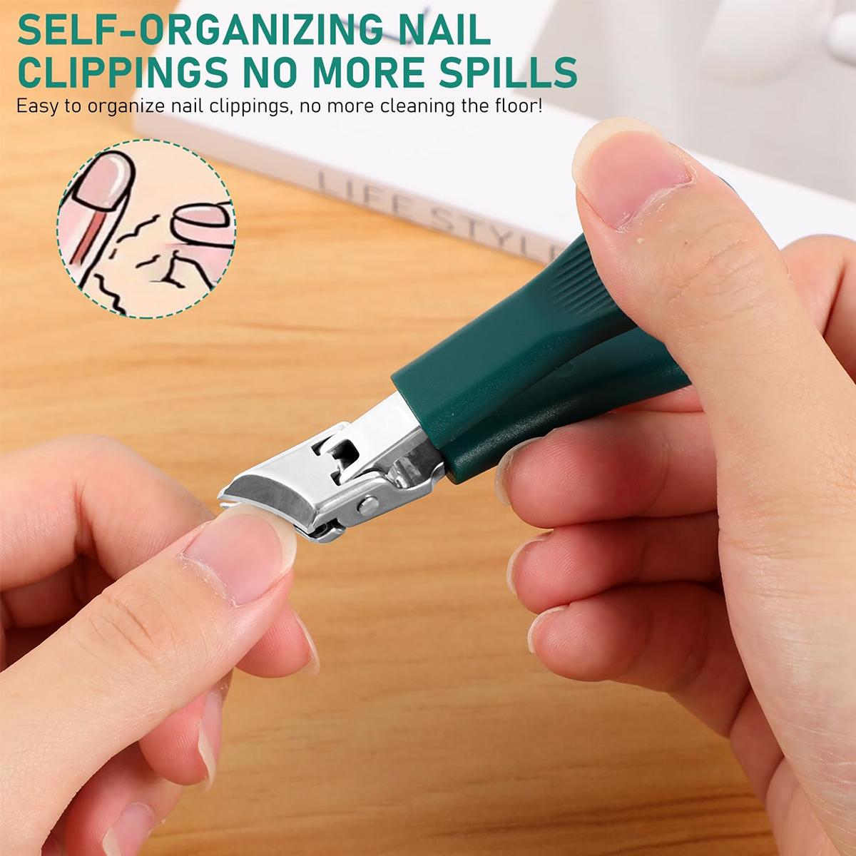 Eagle Beak Beveled Nail Clippers, 3Pcs Wide Jaw Opening Anti-Sp lash Slanted Nail Clipper, Long Handle Wide Jaw Opening Anti-Splash  Slanted Edge Nail Clipper for Thick Nails, Seniors & Ingrown Care(Green)