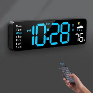 Digital Wall Clock, Digital Clock Large Display with Remote Control, Corded LED Alarm Clocks with Date, Week, Temp, Humidity, Auto DST, Countdown, for Living Room Bedroom Classroom Office (Blue) : Home & Kitchen