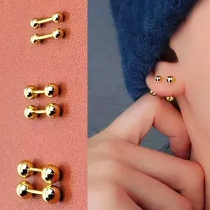 3 Pairs Men's Bean Stud Earrings Set – 18K Gold Plated Small Studs 3/4/5mm Minimalist Everyday Jewelry