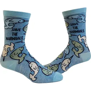 Youth Save The Narwhals Socks Cute Ocean Whale Unicorn of The Sea Graphic Footwear Funny Graphic Socks Comfortable Fitted Spandex Cotton