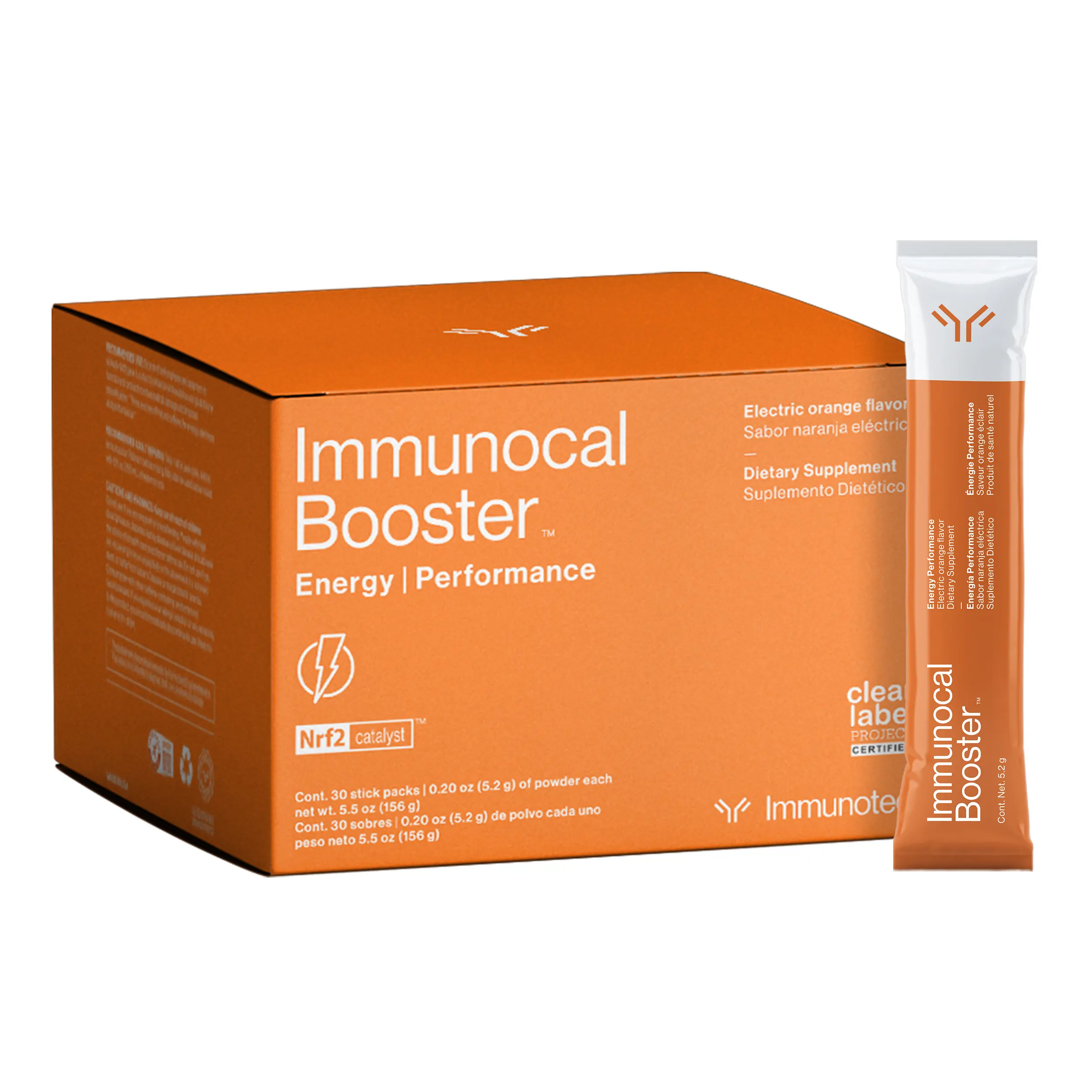Immunocal Booster Stick Sugar-Free Organic Energy Beverage - 30 Servings, 3 Natural Caffeine Sources (Green Tea, Guaraná, Green Coffee), 6 Hours Energy Boost, Focus Fuel, Antioxidant Support, Mental Alertness Dietary Supplement