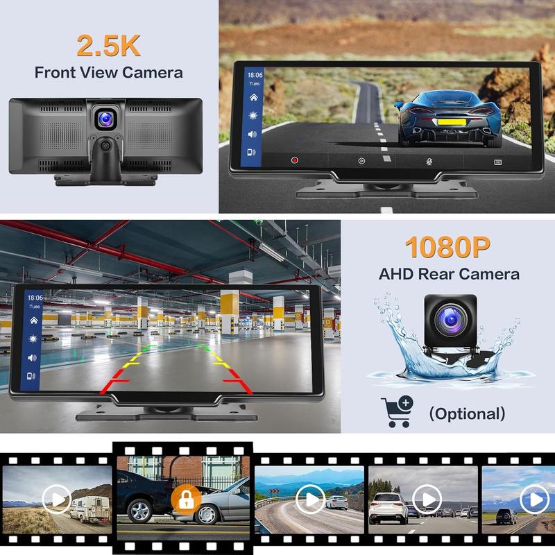 Wireless Carplay Portable Android Auto Unit with 2.5K Dash Cam, 9.3 Inch Touchscreen Car Screen Display with Bluetooth Airplay Mirror Link Voice Control AUX 64G TF