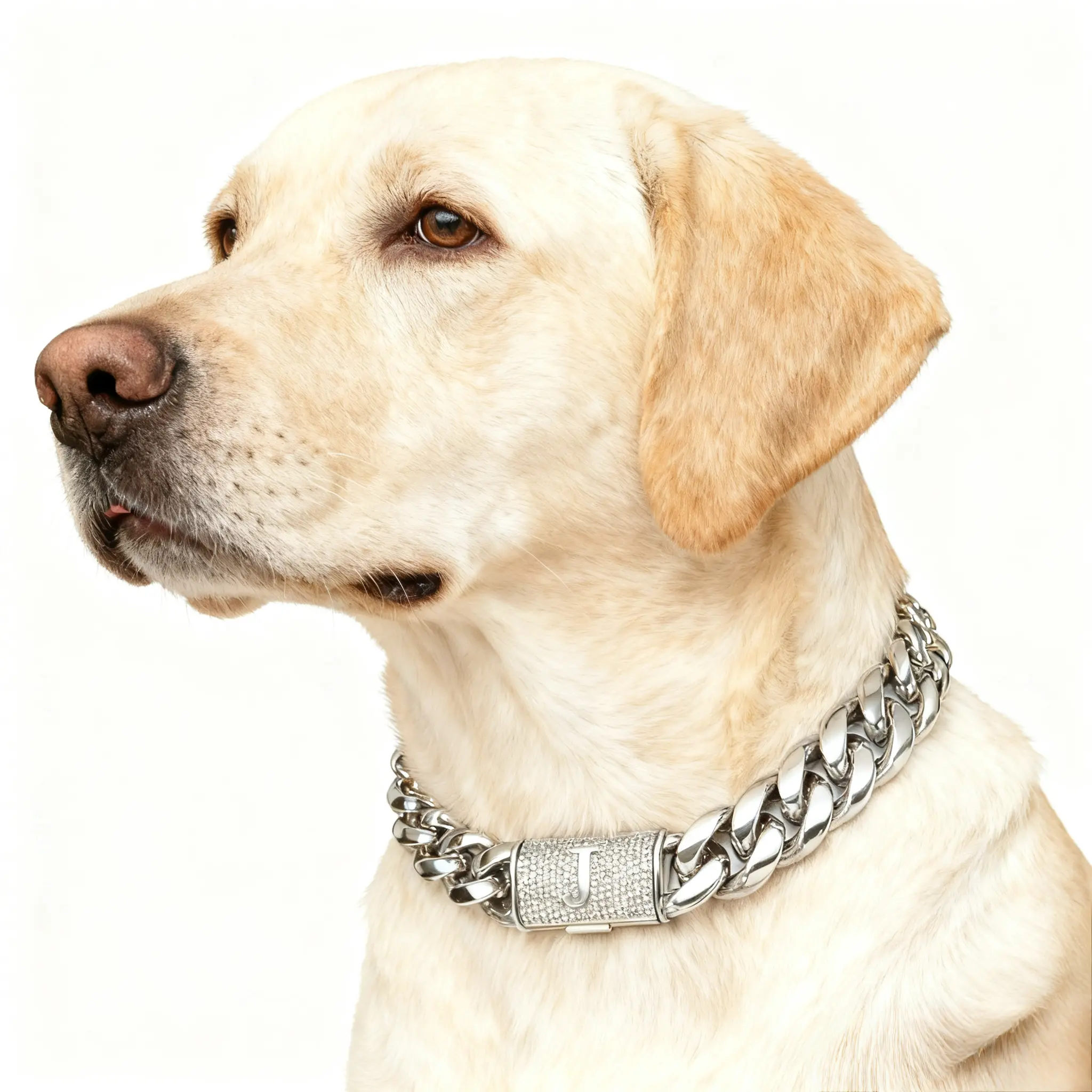 14MM Stainless Steel Cuban Link Dog Collar Chain - Heavy-Duty, Chew-Proof, Custom Letter Lock, 10-30 Inch, Silver/Gold Options, Pendant for Big Breeds (s)