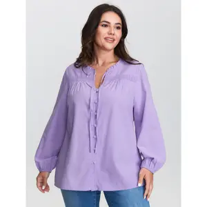 【Summer Turn-Up】【Essential】BlOOMCHIC Plus Size Pure Cotton Shirred Button Down Shirt [M-6X] 2026 Summer Pick for Mother's Day