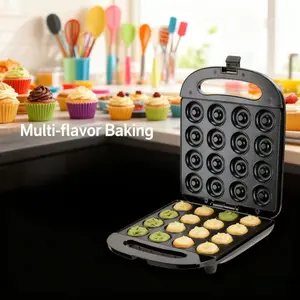 Mini donut maker, perfect for breakfast, snacks, desserts, etc., double-sided heating, with non stick coating, 1000W US standard two plug