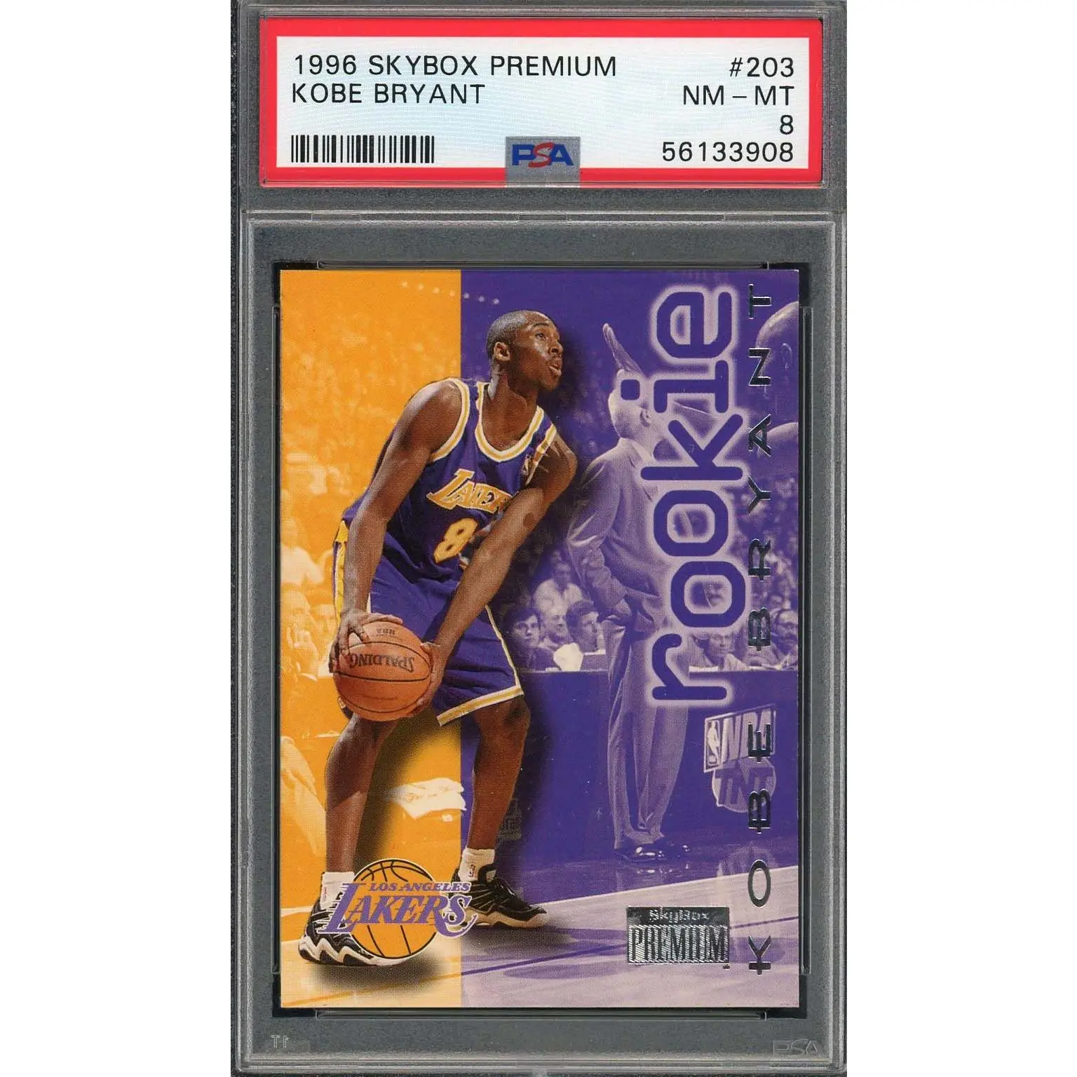 Kobe Bryant 1996 Skybox Premium Basketball Rookie Card #203 PSA 8