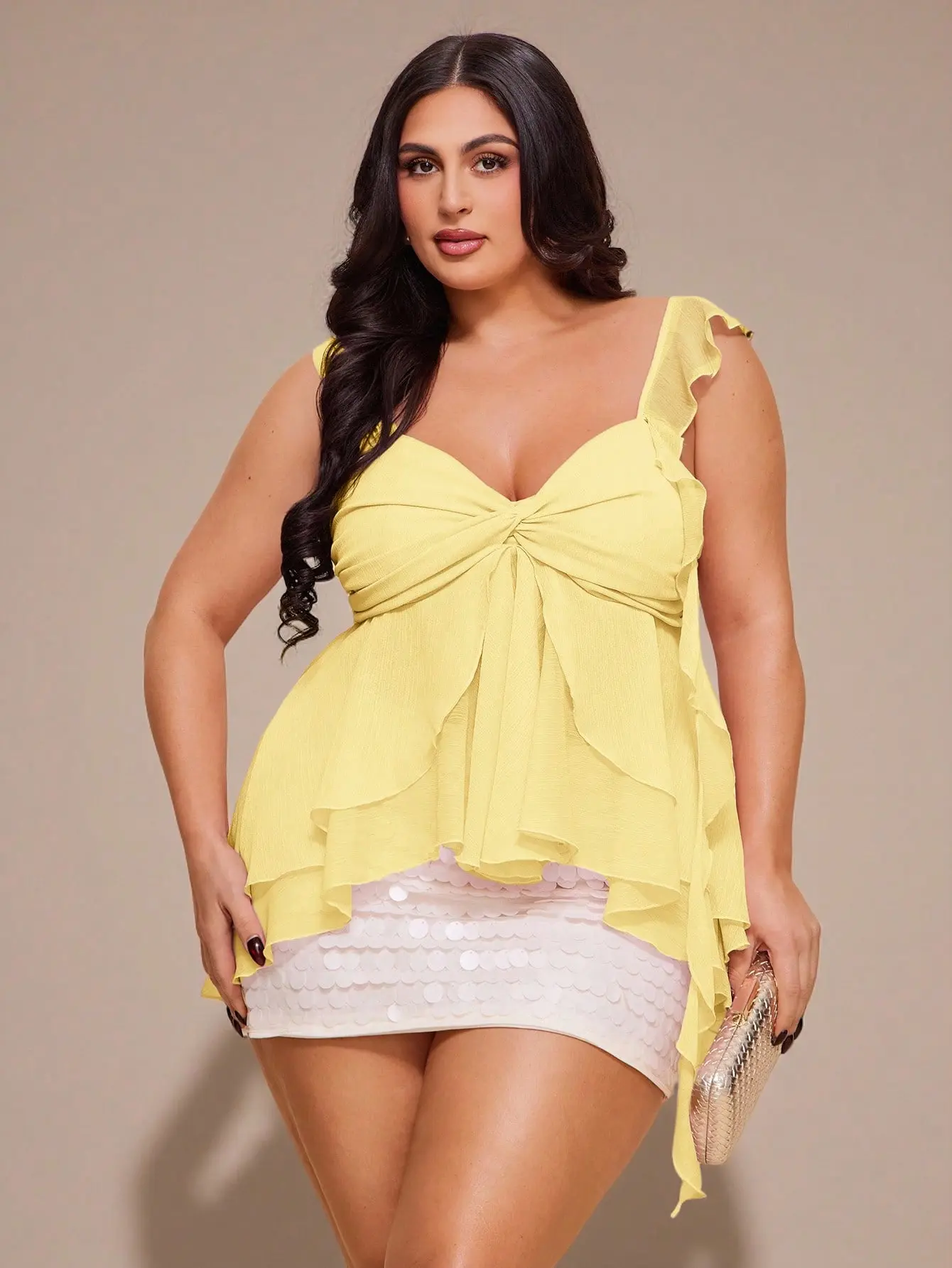 VYNCE Asymmetrical Ruffle Hem Top Plus Size Women Pink Sexy Clubwear Valentine's Day Going Out Fashion Plus Size Blouse Trendy Night Out
