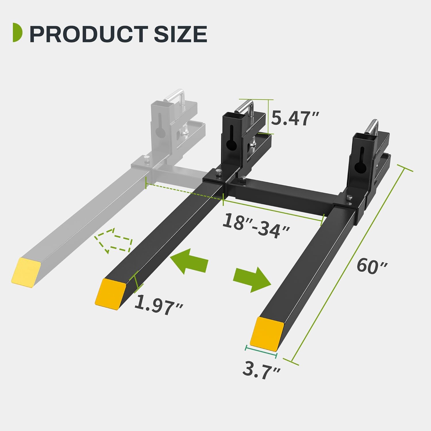YITAMOTOR 43" 2000LBS / 60" 4000LBS Clamp on Pallet Forks Heavy Duty Tractor Forks with Adjustable Stabilizer Bar Tractor Bucket Forks for Tractor Attachments, Skid Steer, Loader Bucket Truck Stuff Parts Vehicle