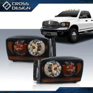 CROSSDESIGN Smoke Headlights Pair Fit For 2006-2008 Dodge Ram 1500 2500 3500 Amber Reflector