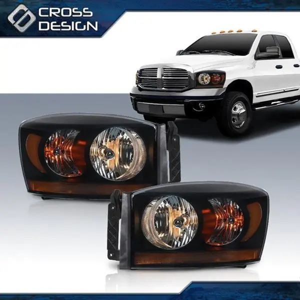 CROSSDESIGN PC Smoke Lens Automotive Headlight Assemblies Pair - Vehicle-Specific Fit for 2006-09 Dodge Ram 1500,2500,3500 Trucks, Durable Amber Reflectors, Black Housing, Aftermarket Lighting Components, Factory Direct Pricing, Car Exterior Upgrade, Head