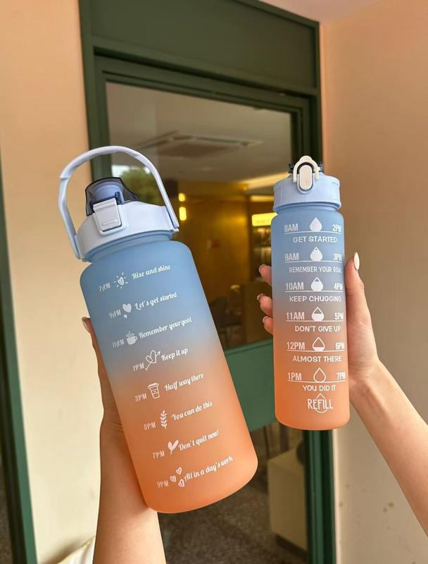 3-Piece Motivational Water Bottles with Time Mark & Leakproof Lids, Gradient Design with Straws, Reusable Hydration Set for Sports, Fitness & Daily Use – Perfect Holiday Gift, Ideal Gifting Choice