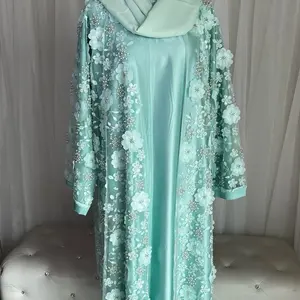 Dalal Luxury Flower Embroidery Mesh Abaya set