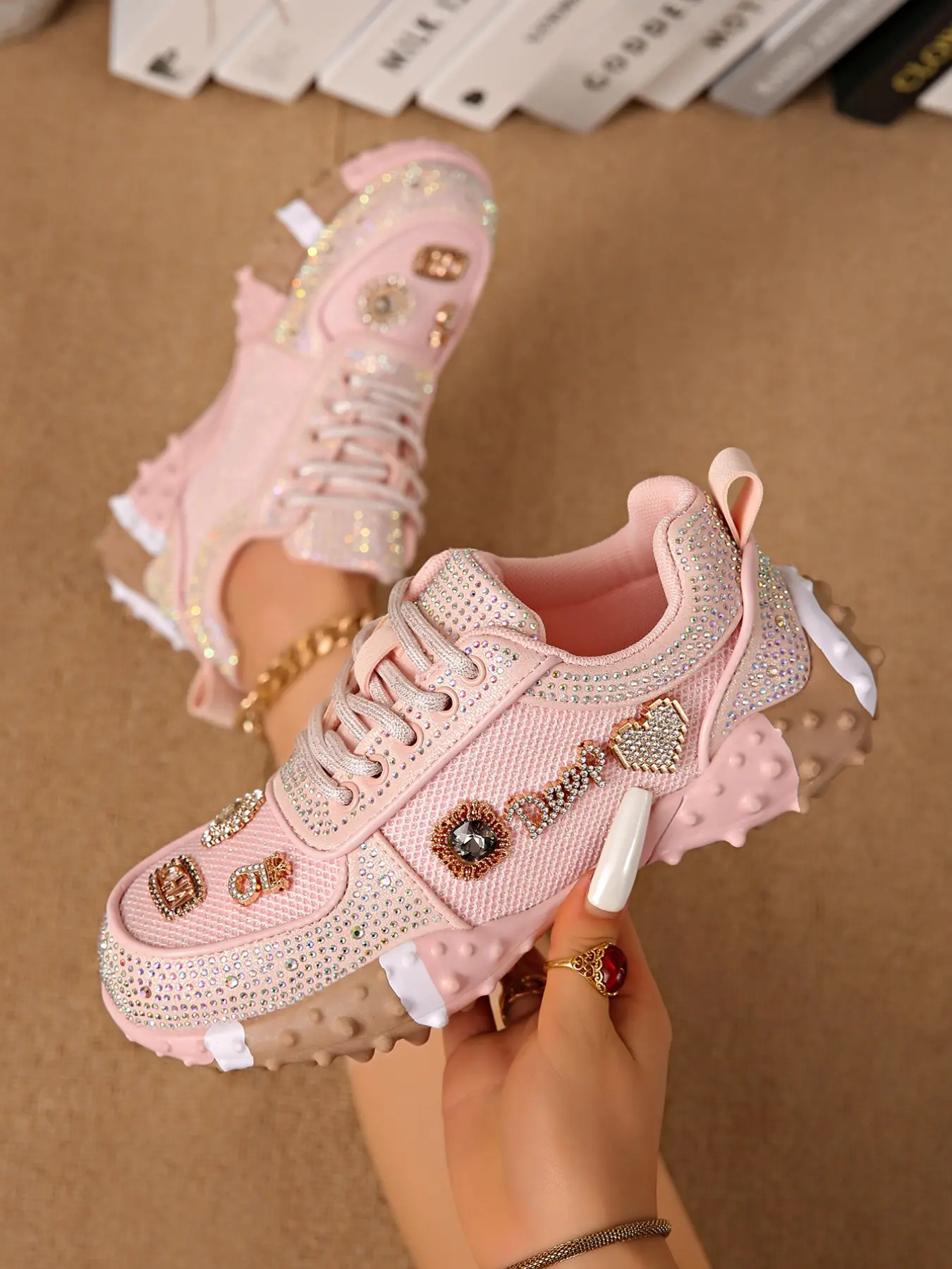 Women's Rhinestone Dad Shoes 2026 New Style, Sweet Cool Look, Thick Sole Height Increase, Casual Sports Shoes, All Seasons, Trending Sneakers