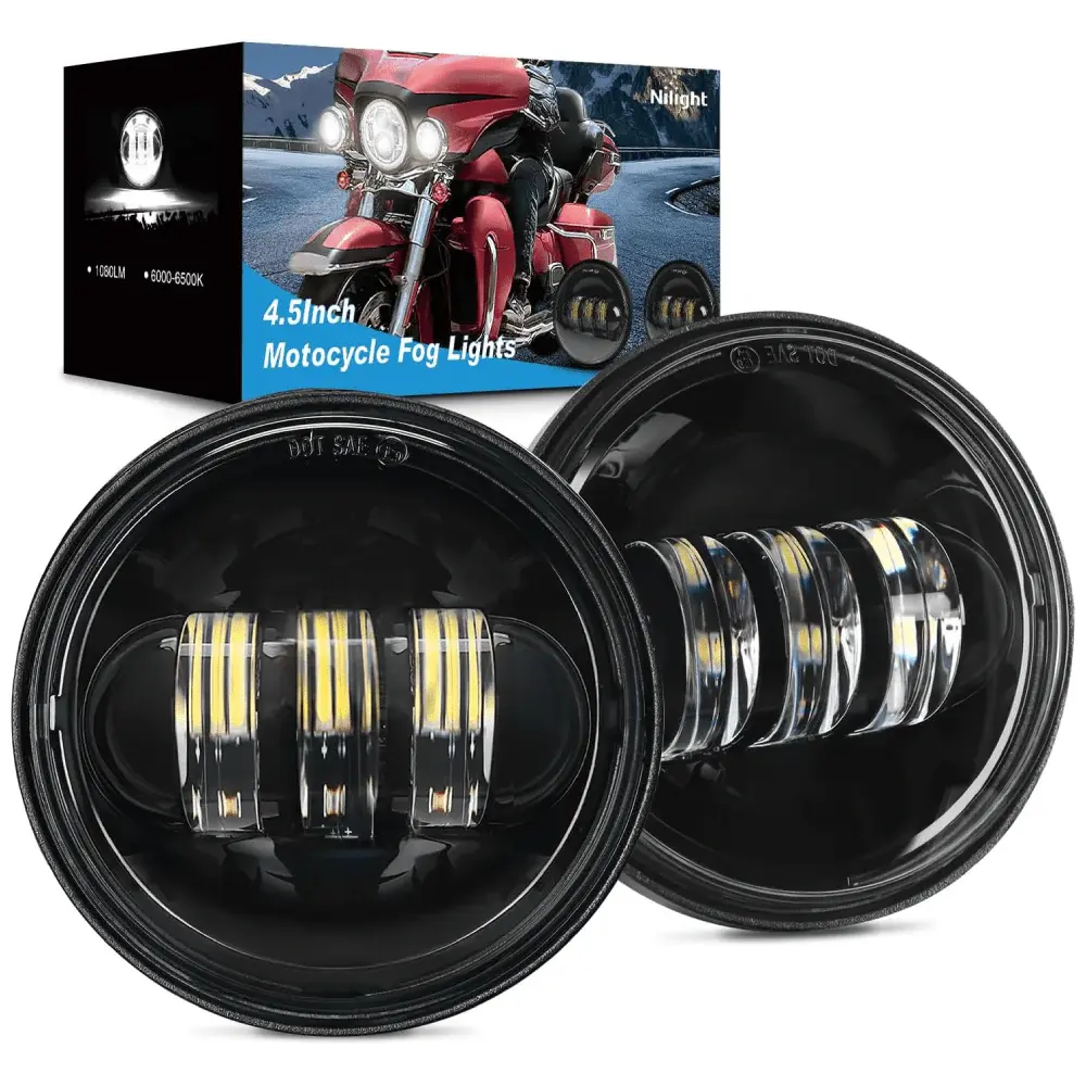 Nilight 4.5Inch Black 1080lm LED Fog Motorcycle Headlights - 2Pcs Motorcycle Parts Accessories, Front Lights for 1994-Current Touring (Except Road Glide) & 2005-2013 Electra Glide Classic FLHTC, 2 Years Enhanced Night Visibility Support, Led Front Lights,
