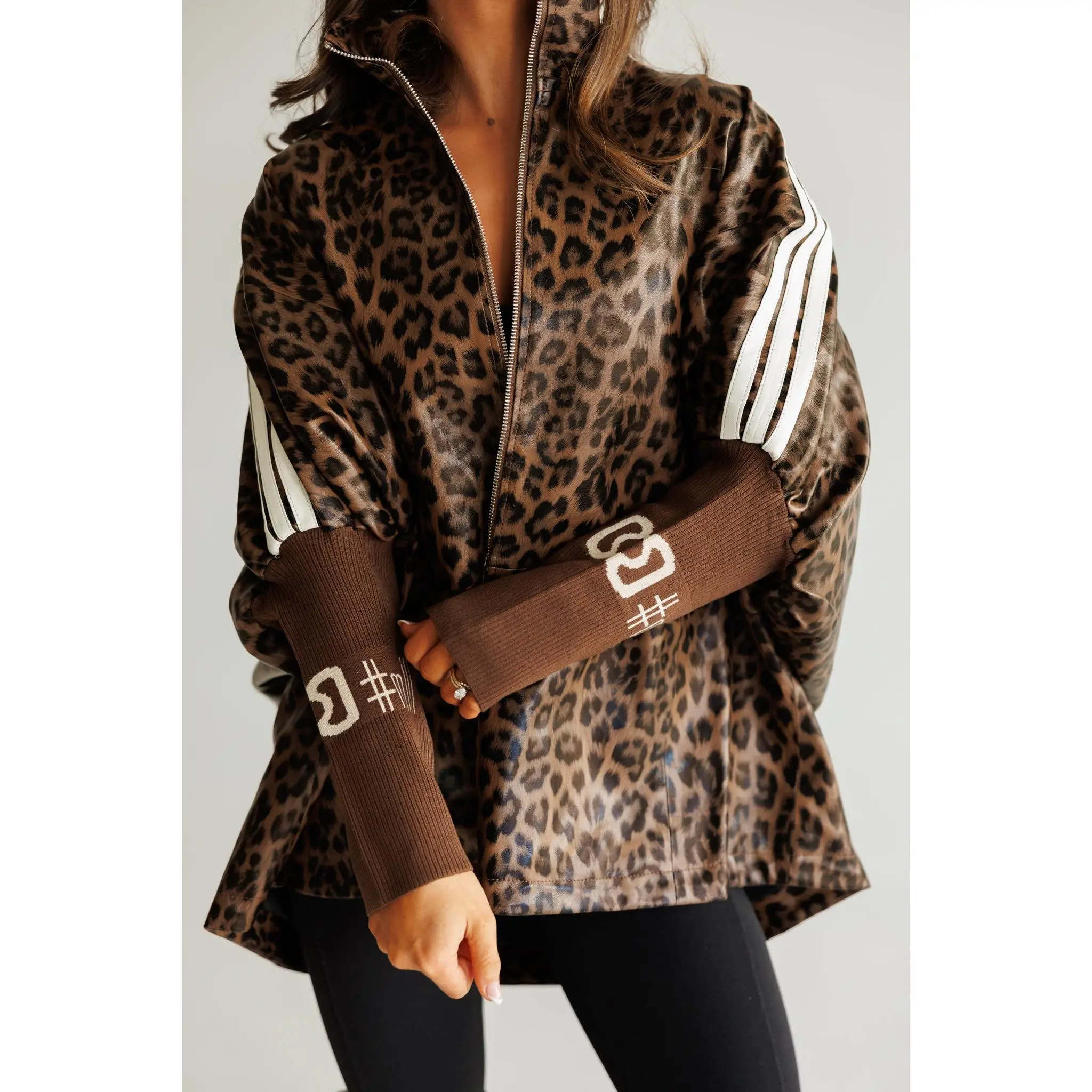 Cheetah Print Oversized Zip Up Jacket