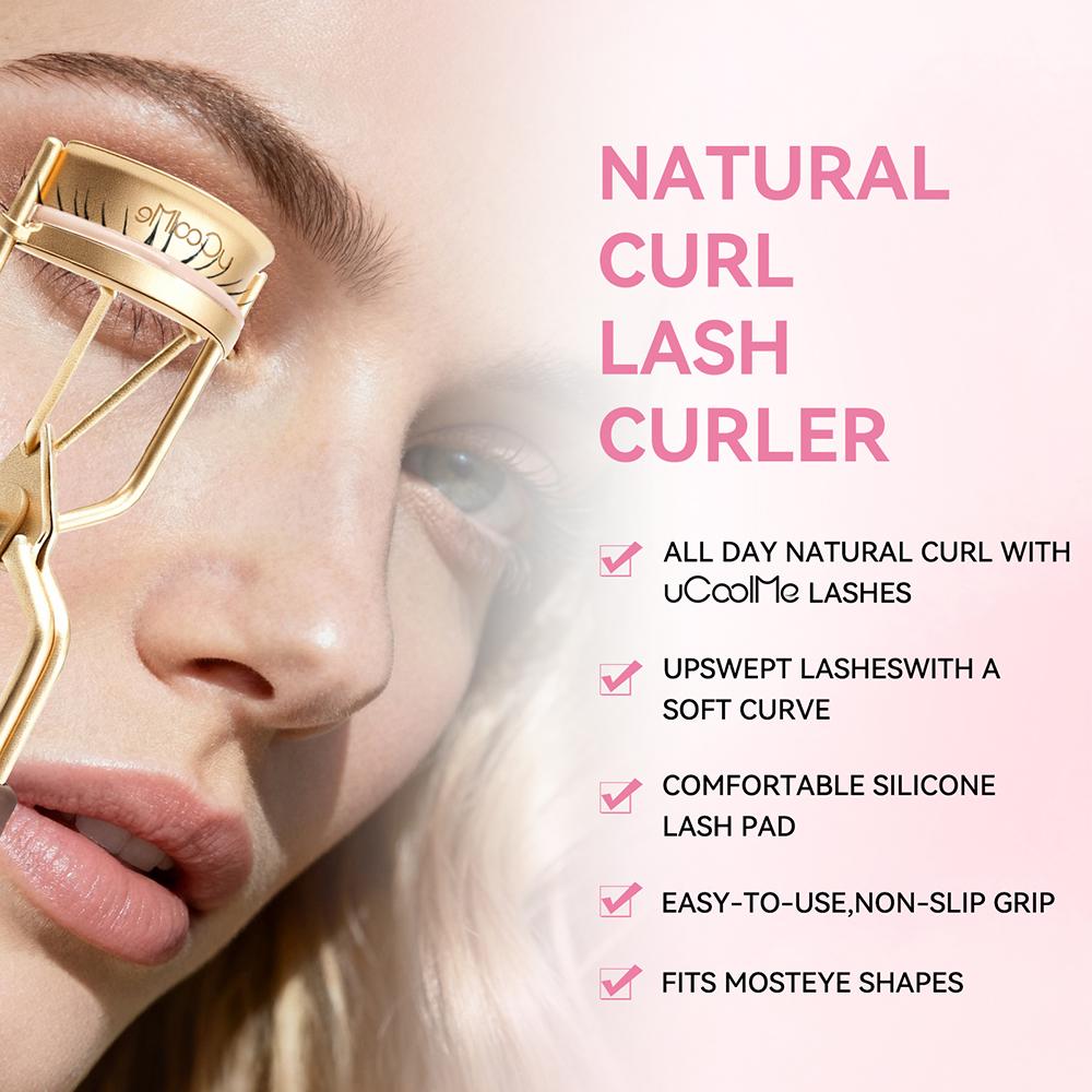 uCoolMe Silkaura Lash Curler Pro Silky Smooth Comfort Perfect Eye Contour Fit Lasting Natural Curl Luxury Metallic Design Spring Glow-Up