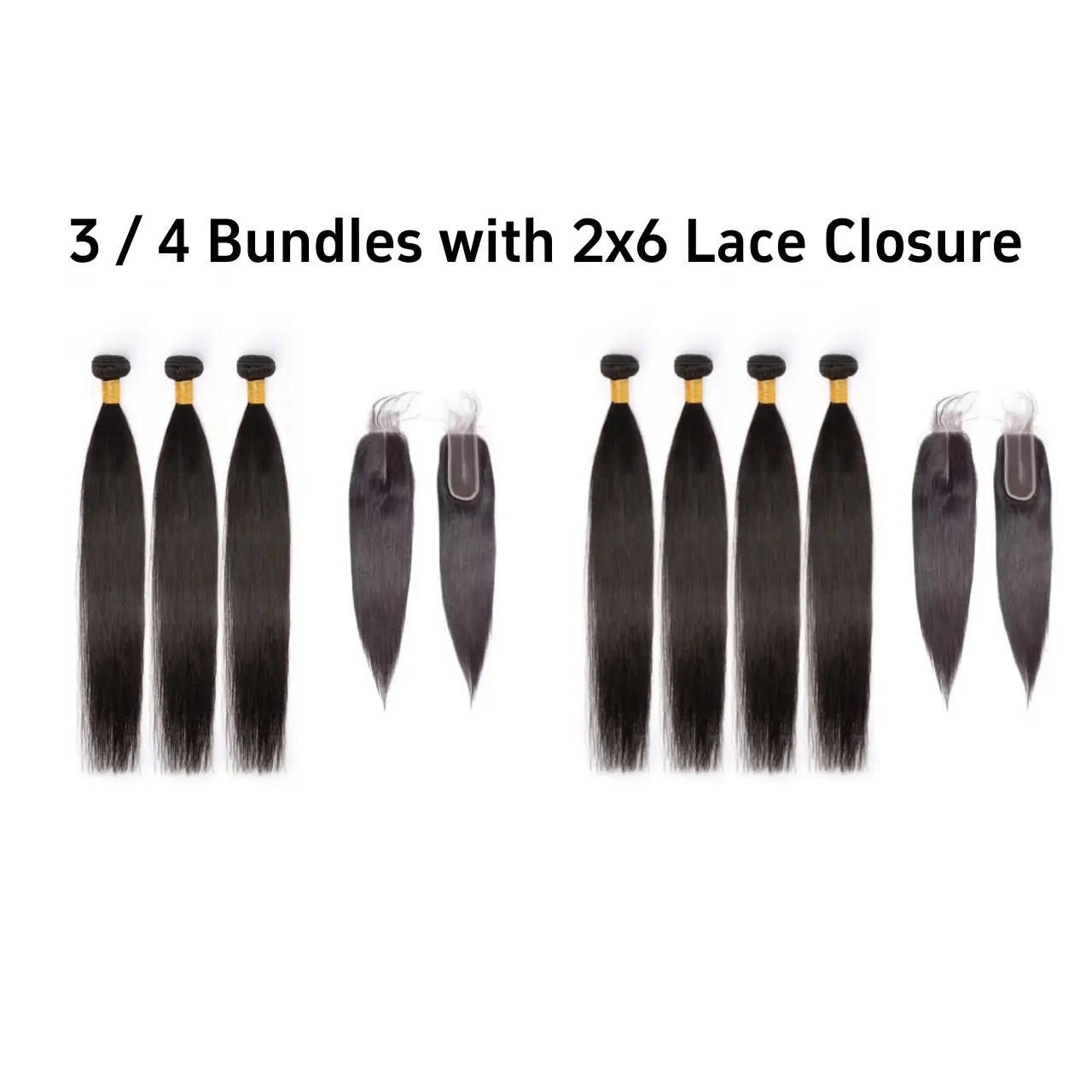 [Last Special Offer] Straight Virgin Human Hair 3/4 Bundles with 2x6 Transparent Lace Closure, Salon Quality Brazilian Nature Black Extensions, No Shedding Salon Look Pieces by