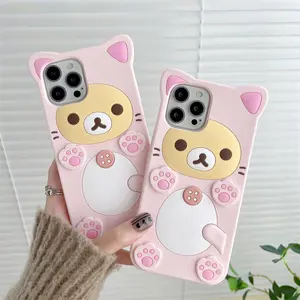 Cute Rilakkuma Bear For iPhone 17 Pro max 16 15 14 13 12 Mini 11 Pro Max Xs XR 6 7 8 Plus SE Kawaii Cat Silicone Soft Cover Case