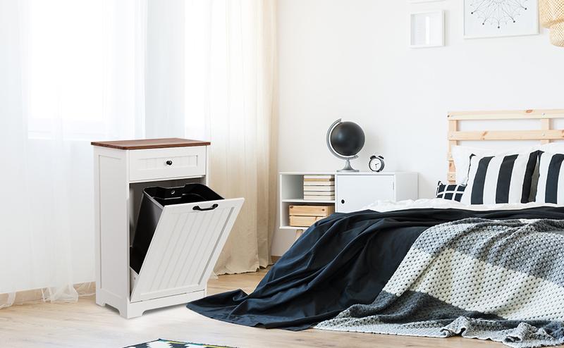 【Does Not Include Trash Can】 Dragosum Tilt-Out Hidden Trash Can Cabinet 10 Gallon, Wooden Kitchen Trash Bin Pet Proof & Odor Control, Recessed or Freestanding for Kitchen Pantry Living Room