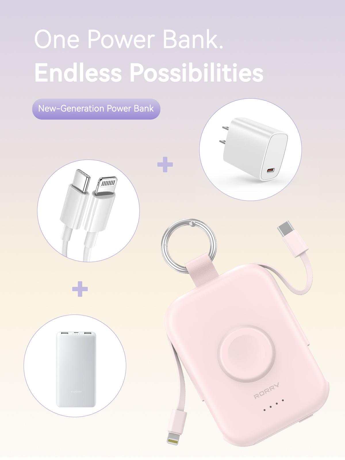 RORRY CharmGo 5000mAh Portable Charger Power Bank with Built-in Cables Travel Keychain Battery Pack for Apple Watch iPhone AirPods Compact & Travel-Friendly - Smartphone, Charging SpringGlowUp