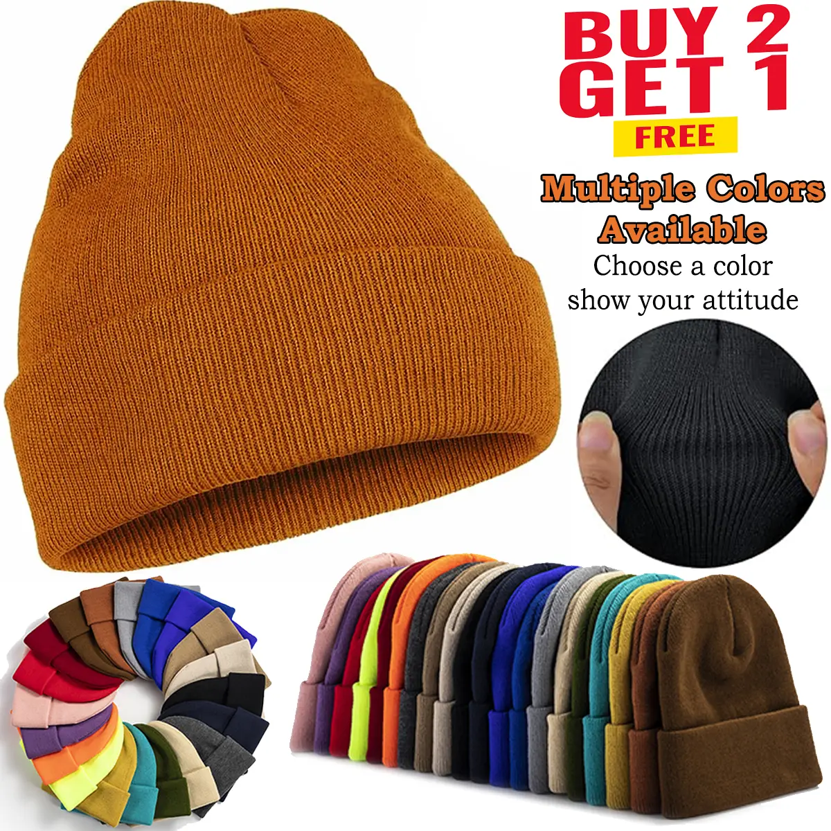 30+ Colors Lightweight Knit Beanie for Men & Women, Plain Cuffed Skull Cap, Soft Stretchy Solid Color Streetwear Hat for Solid Fashion OOTD, Travel, Daily Wear