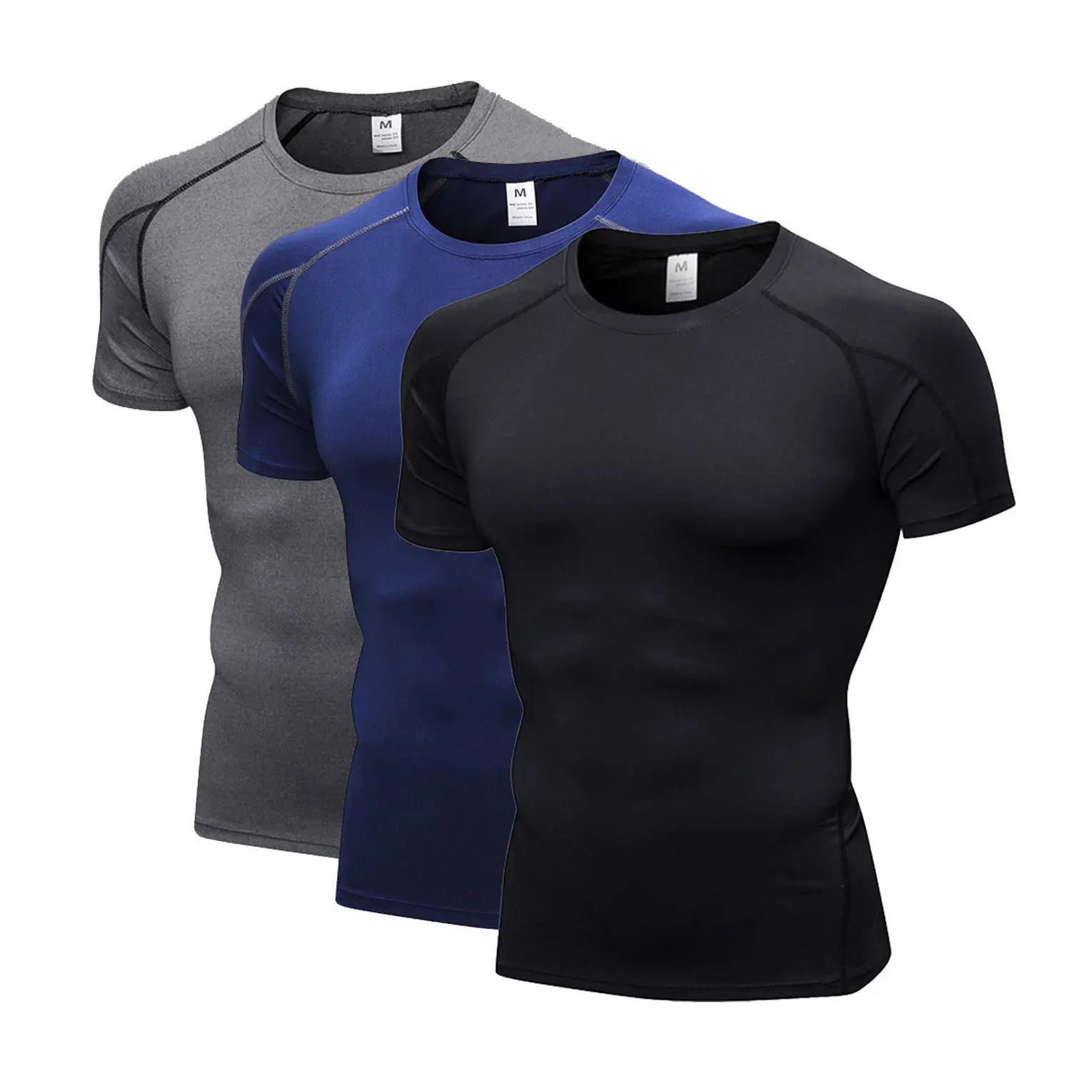 3-Pack Men's Compression Shirts, Short Sleeve Tight Fit Base Layer with 4-Way Stretch, Quick Dry Moisture Wicking for Running & Gym, Mens Clothing, M, T Shirts, Fitted, Active Sports T-Shirt, Breathable Fits