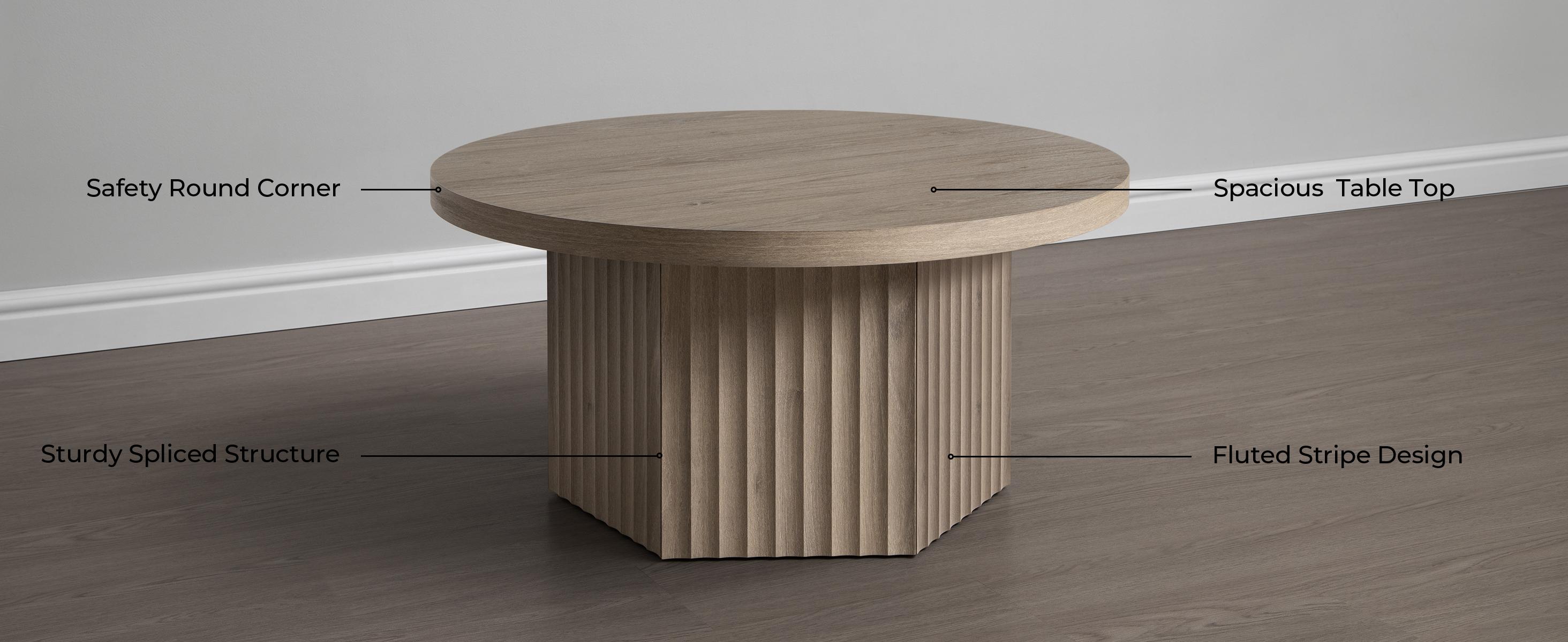 SICOTAS Round Coffee Table for Living Room, Modern Fluted Circle Center Coffee Table with Storage, 32" Accent Tea Dining Table for Apartment, Grey Alder