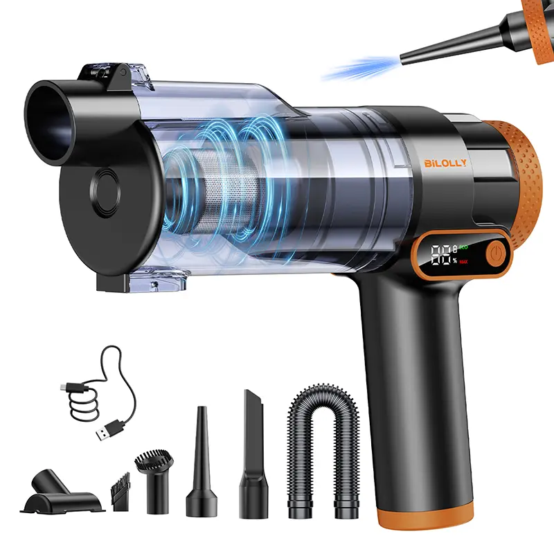 BiLOLLY Cordless 2-in-1 Vacuum & Air Duster, 20000Pa Suction, 110W Brushless Motor, 2 Modes, Rechargeable Battery, Cyclonic Dust Cup, 1-Touch Emptying, Multi-Nozzles for Car Detailing, Home Spot Cleaning, Car Vacuum