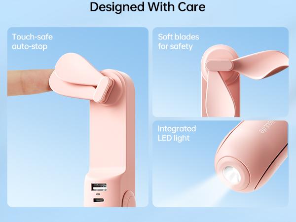 JISULIFE Handheld Mini Fan 3-in-1 Portable, 4500mAh/2000mAh Rechargeable Battery USB Fan with Power Bank & Flashlight, Multifunctional for Travel, Makeup, Daily Use