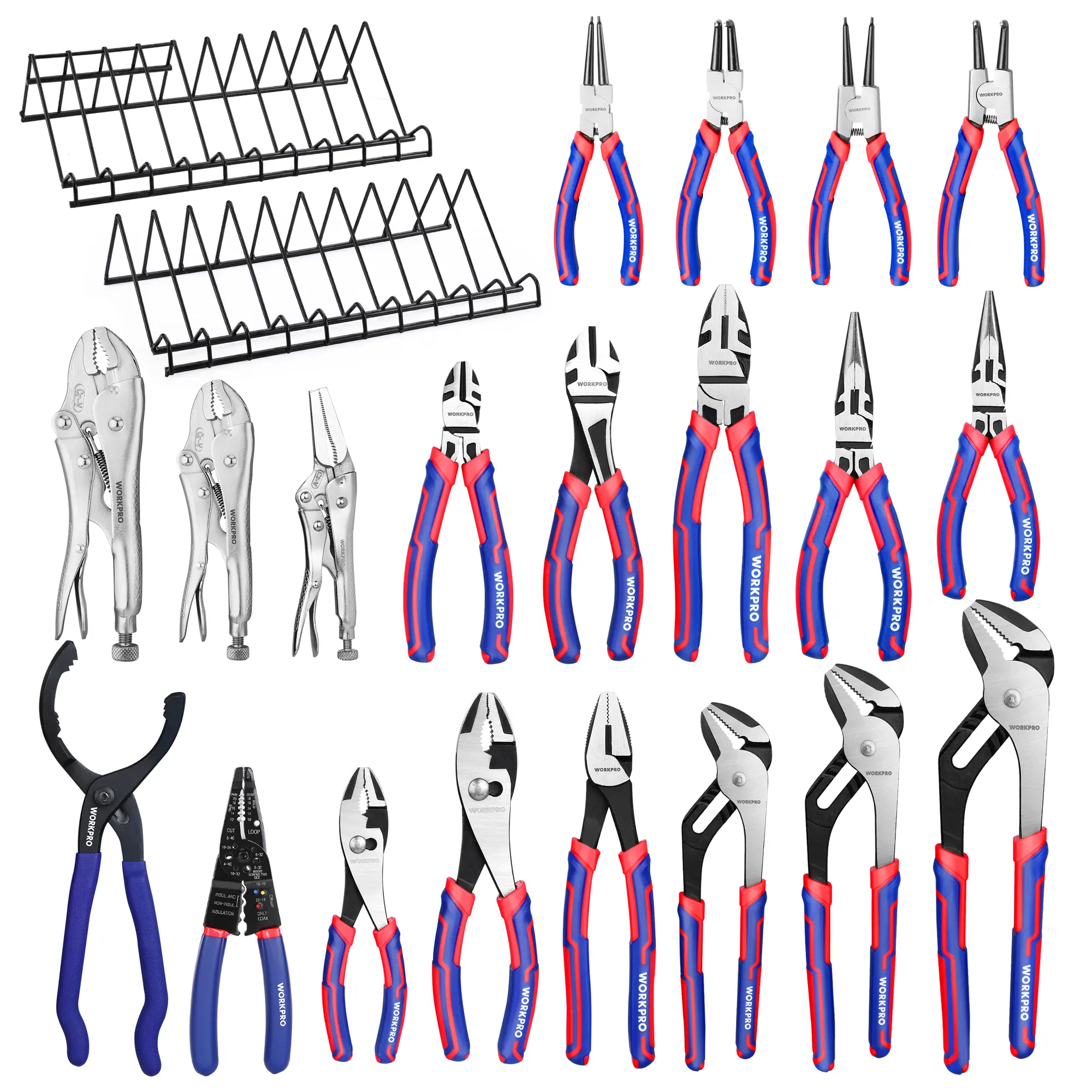 #fathersdaygift WORKPRO Pliers Set, 20-Piece Full Assortment of Pliers with 2-pack Plier Organizer Rack, Great Fits for Tool Box Drawer or Tool Chest, Ideal as Home, Garage, Mechanics & DIY Projects