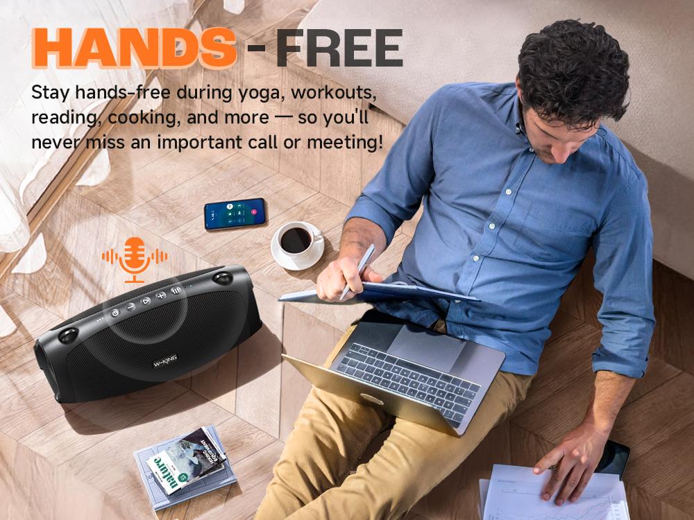 W-KING 120W Outdoor Bluetooth Speaker Portable Wireless IPX6 Waterproof with Triple Passive Radiators 2 Subwoofers 70W Deep Bass DSP 42H Power Bank EQ Large Party Audio