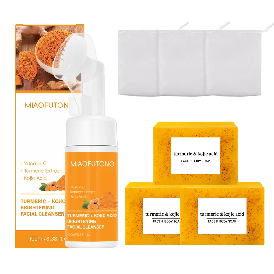 YANYUTONG 2-Piece Turmeric Skincare Set with Brightening Mousse Cleanser & Soap, Self Care Products for a Deep Clean & Natural Glow Up, Foam, Scented, Aroma, Daily, Tumeric Bar Soap, Lemon, Gift, Facial Wash, Gentle, Beauty Products, Face Care Products