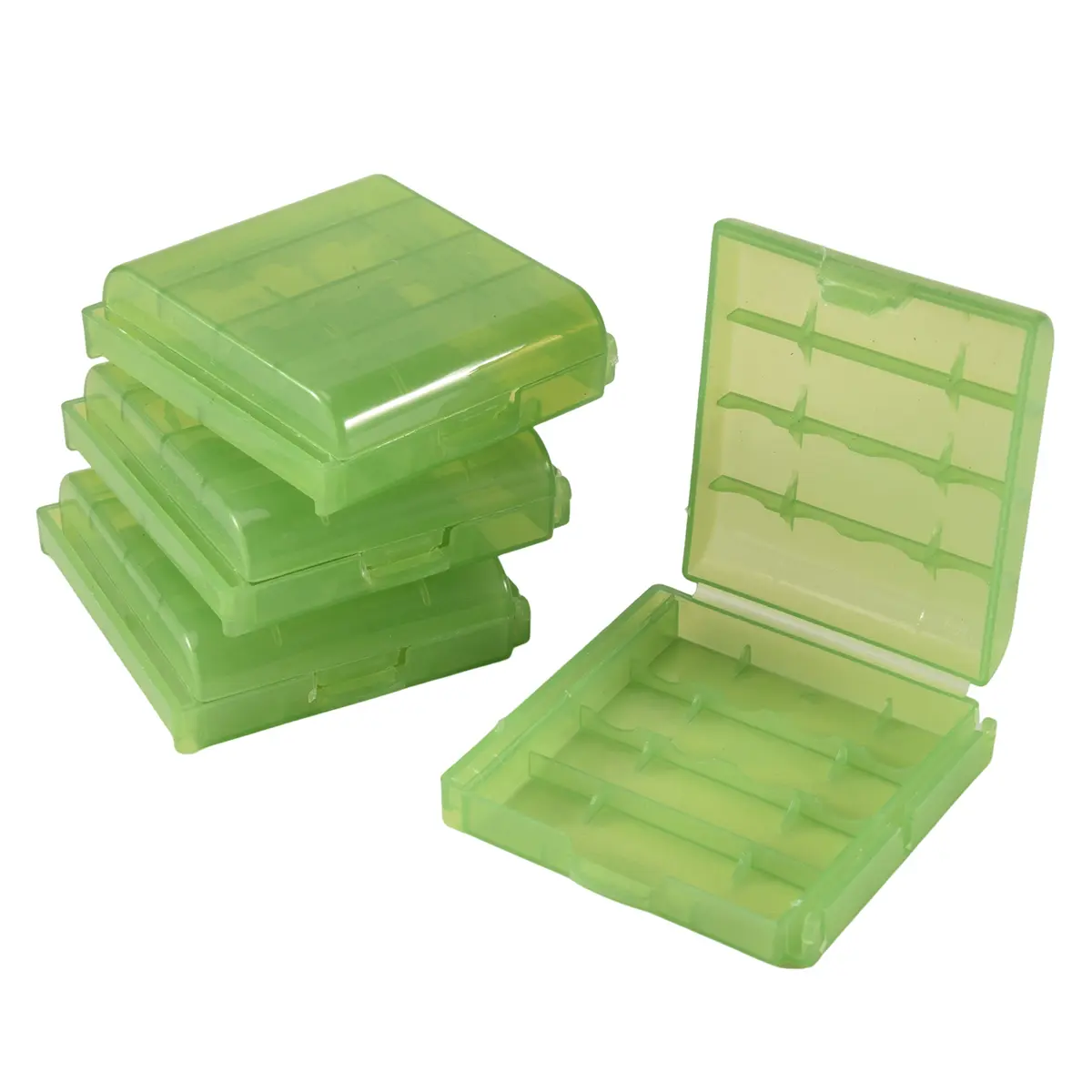 Automotive Car Interior Battery Organizer - Stackable Eco-Friendly Recyclable Hard Storage Case, Holds 4 x AA or 4 x AAA Batteries (Green)