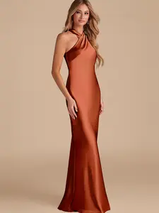 Azazie Doretta Mermaid Halter Bow Keyhole Wedding Guest Evening Metallic Satin Dress SpringStatements