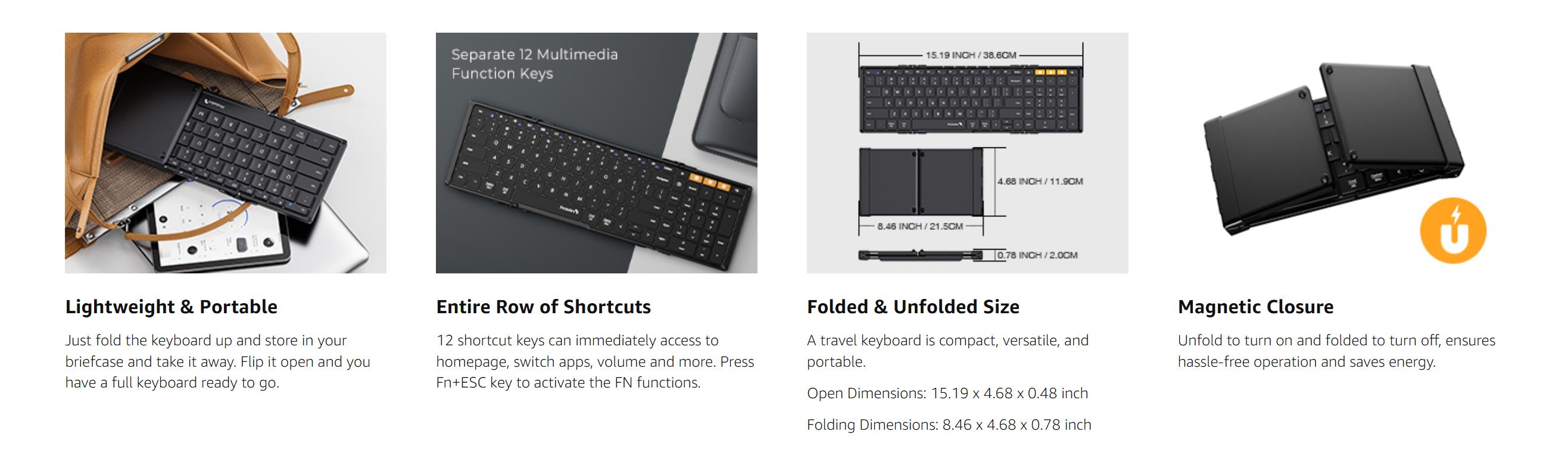 ProtoArc Foldable Bluetooth Keyboard, XK01 Tri-Fold Wireless Portable Folding Keyboard with Number Pad for Business and Travel, Full-Size Travel Keyboards for Windows iOS Android Tablet Smartphone Laptop PC