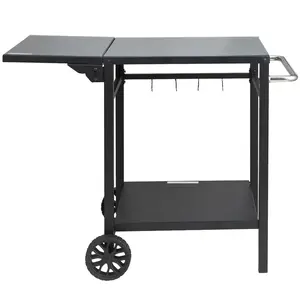 【Summervibes】VEVOR Outdoor Grill Dining Cart with Double-Shelf,  BBQ Movable Food Prep Table, Multifunctional Foldable Iron Table Top, Portable Modular Carts for Pizza Oven, Worktable with 2 Wheels, Carry Handle