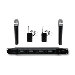 MUSYSIC MU‑V4‑HL Professional 4‑Channel VHF Wireless Microphone System – 2 Handheld + 2 Lavalier/Headset Bodypacks, Long‑Range, Independent Channels