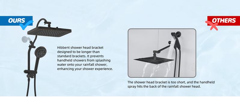Hibbent Upgraded 13'' Shower Head Combo, High Pressure 5 Spray Rainfall Showerhead with 10 Spray Modes Handheld,All Metal Easy Reach 4-way Diverter with Pause Mode, 71'' Hose and Holder, Matte Black