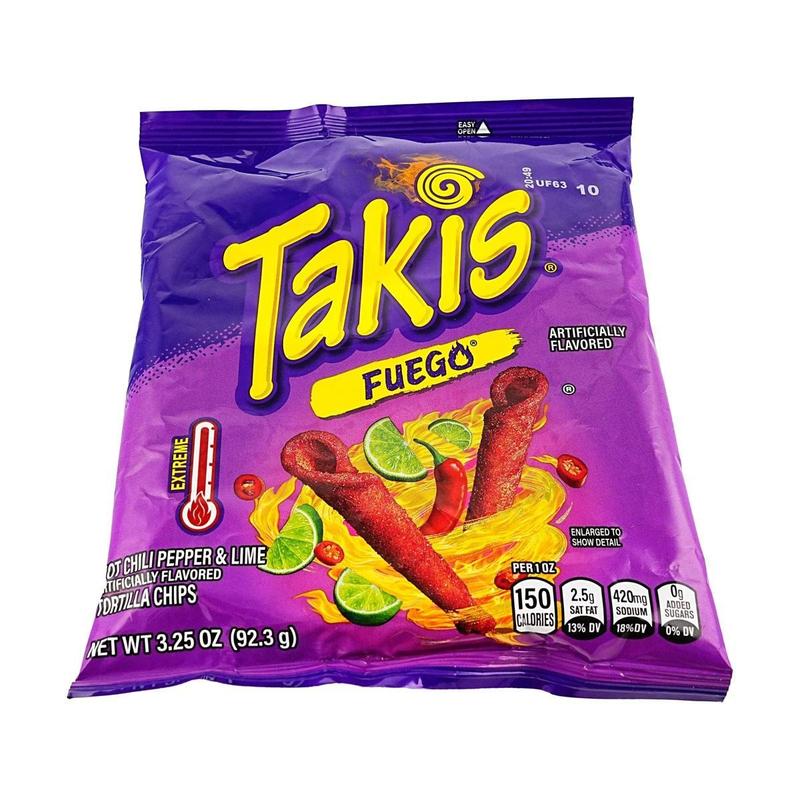 Takis Fuego Hot Chili Pepper Tortilla Chips, 3.25 oz (92g) - Intense Flavor, Spicy Snack for Parties & On-the-Go