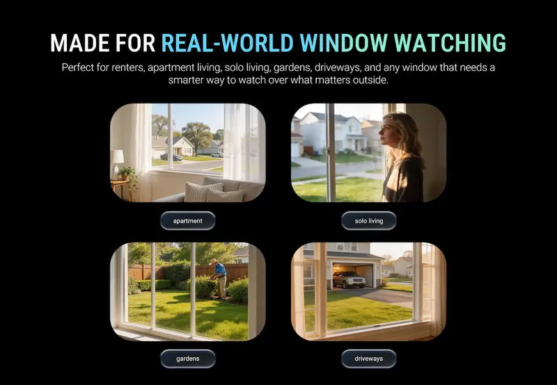CINMOORE 4MP 2.5K Cordless Smart Wi-Fi Window Indoor Digital Camera - Home Security System, AI Full Color Night Vision, Motion Sensor, Person Detection, Easy Quick Install, SD Card&Cloud Support, 2.4GHz, Wall Mount