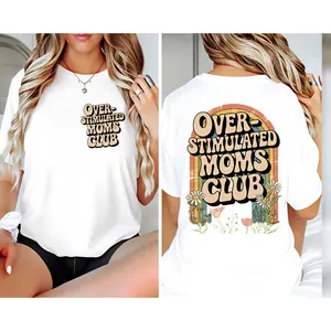 🎁   Double-Sided Overstimulated MOMS CLUB Tee, Tired Mom Club Slogan + Motherhood Heart, Great Gift for Mom, Comfortable for Yoga Class. # MomGift # Motherhood # DoubleSidedDesign # TikTokFinds. # ShopTikTok.
