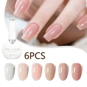 6PCS * 12ML Blush Jelly Nude Rubber Base Gel Set - Long Lasting Sheer Milky White & Translucent Pink Builder Gel, 4 in 1 Nail Strengthening Soak Off UV LED Gel
