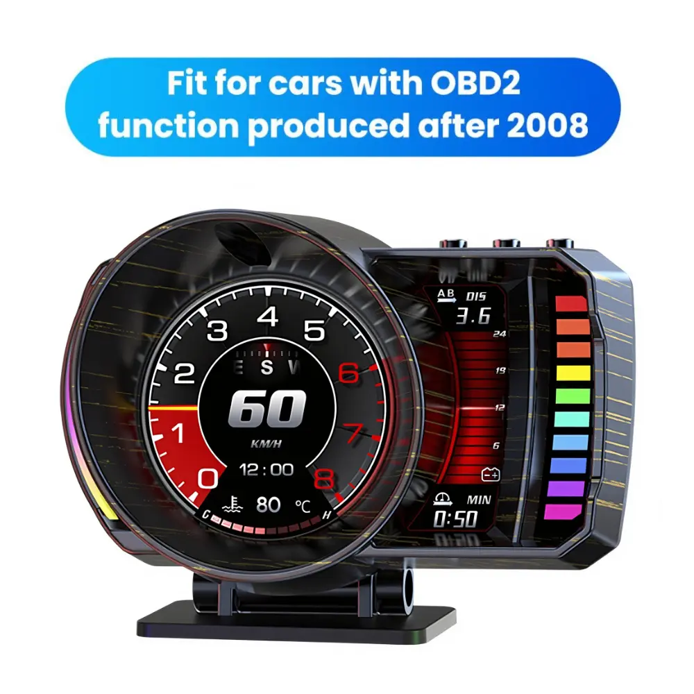 3.5'' OBD2+GPS Head-Up Dashboard Speedometer for OBD2-enabled Cars (2008+) Gauge Speedometer, Gesture Sensing Switching, Exception Alerts, Supports KM/H & MPH/VLT/FUE/RPM/OIT, Ambient Lights, OBD Multifunction LCD Display,SummerVibes fathersdaygift