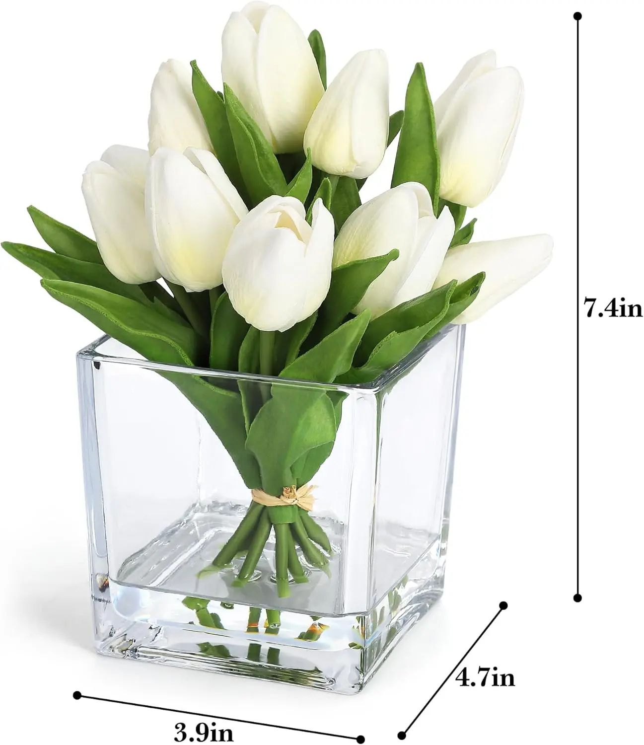 Orange Artificial Tulip Flowers with Vase, 12 Heads PU Mini Real Touch Tulip Bouquets for Home Wedding Party Centerpiece Decoration, Lifelike Faux Flowers