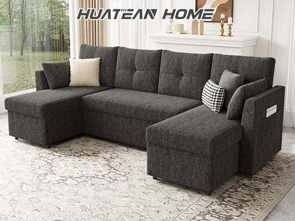 【2-3 Packages】 Oversized Sleeper Sofa Couch, 110 inch 2 in 1 Pullout Couch Bed with Double Storage Chaise, Sectional Sleeper Sofa Bed with Side Pocket for Living Room 【2-3 Packages】 Oversized Sleeper Sofa Couch, 110 inch 2 in 1 Pullout Couch Bed with Double Storage Chaise, Sectional Sleeper Sofa Bed with Side Pocket for Living Room