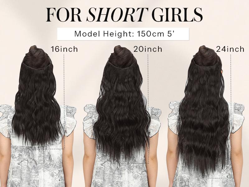 AISI HAIR New 16/20 inch Wavy Invisible Wire Hair Extensions with Transparent Wire Hairpieces for Women halo hair Synthetic Extension