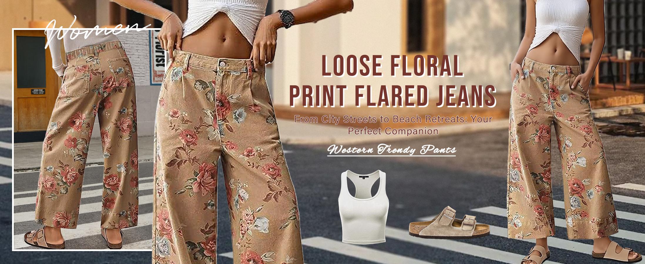 Chouyatou women's mid-rise floral print cropped jeans bohemian loose wide-leg jeans SpringStatements Chouyatou women's mid-rise floral print cropped jeans bohemian loose wide-leg jeans SpringStatements