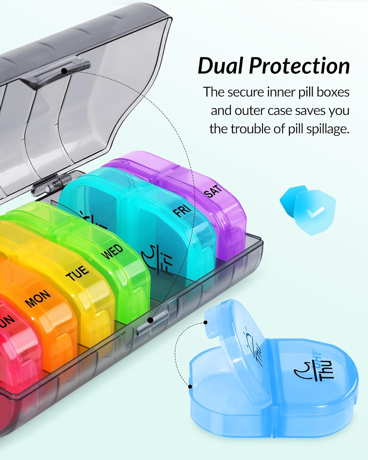 Weekly Pill Organizer 2 Times a Day, AM PM Pill Box with 7 Detachable Pill Case, BPA-Free & Portable 7 Day Pill Organizer with Large Storage to Hold Medication, Vitamins and Fish Oils