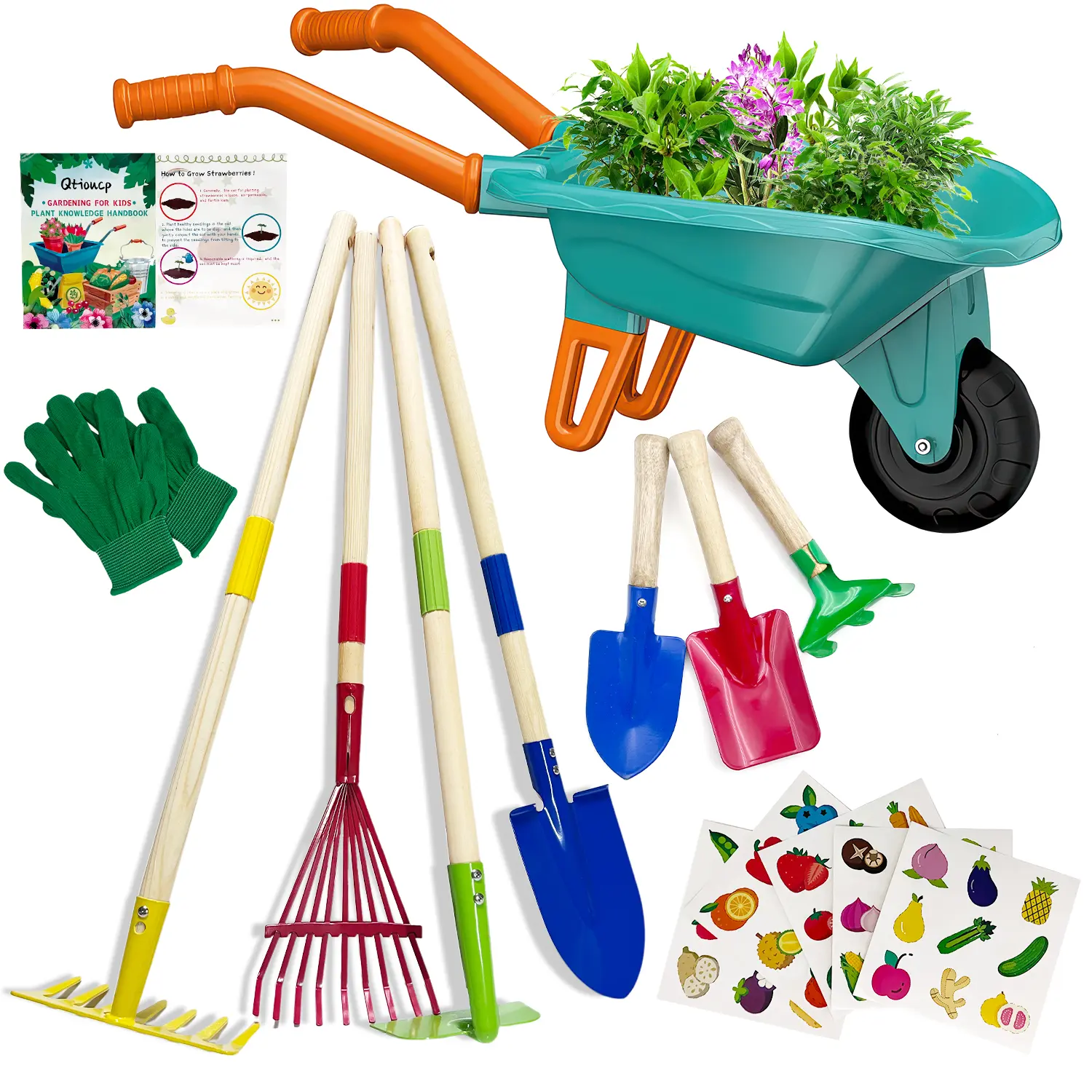 Kids Gardening Tools Set with Wheelbarrow - Farm-Themed Playful Wood/Metal Outdoor Toys, STEM Fun Educational Pretend Play for Toddlers+ Boys Girls, 1*Kids Wheelbarrow