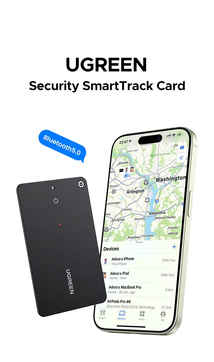 UGREEN FineTrack Slim Smart Finder Compatible with Apple Find My (iOS Only), Wallet Finder, IP68 Waterproof Rechargeable Bluetooth Tracker Card-Button Device Magnetic,TikTokShopBlackFriday ,Tiktokshopstockup